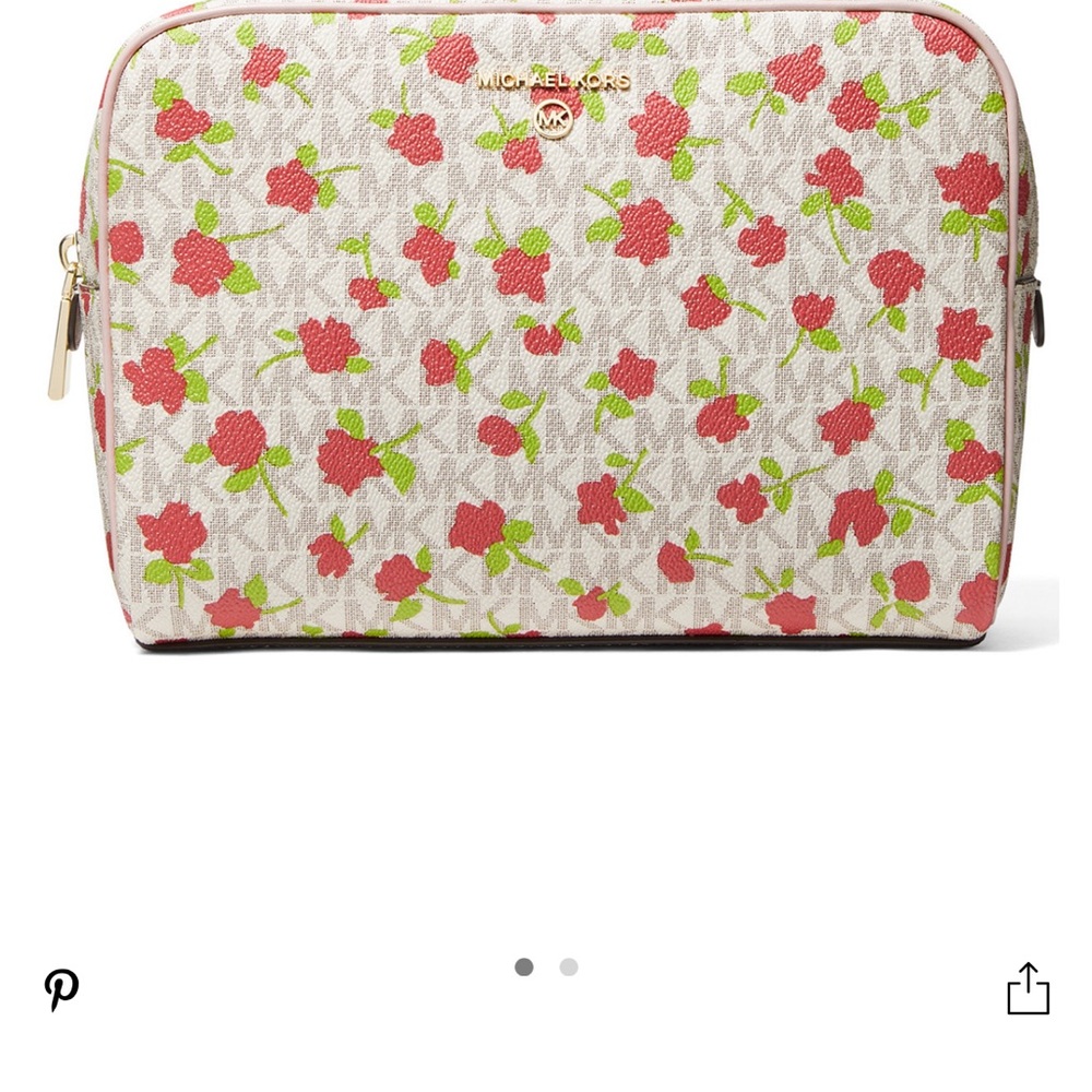 Michael Kors Pink and Green Cosmetic Bag with Floral Design